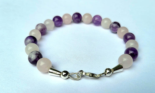 Rose Quartz, Amethyst & Sterling Silver Bracelet