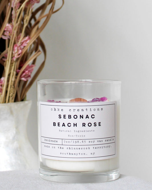 Sebonac Beach Rose Soy Wax Candle 7oz Wood Wick