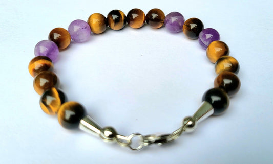 Tiger's Eye, Amethyst & Sterling Silver Bracelet